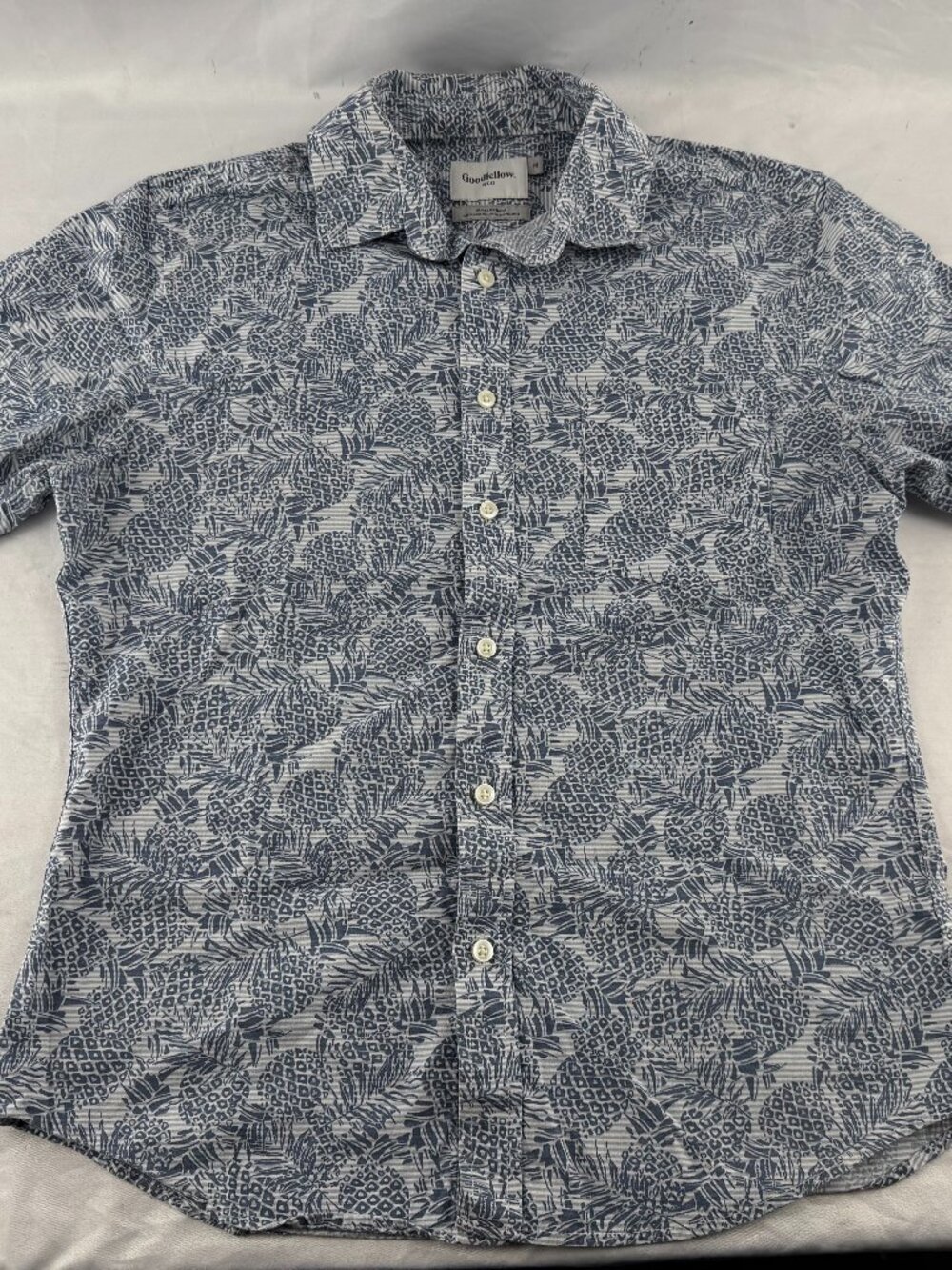 Goodfellow & Co Men Blue Pineapple Print Short Sleeve Slim Button Shirt M